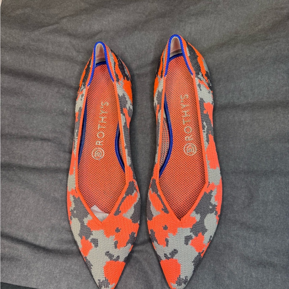 Rothy's Vibrant Orange and Gray Patterned Flats